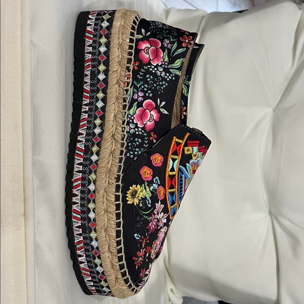 Johnny Was Black Espadrilles with Pink Floral & Multicolor Embroidery - Picture 2 of 3